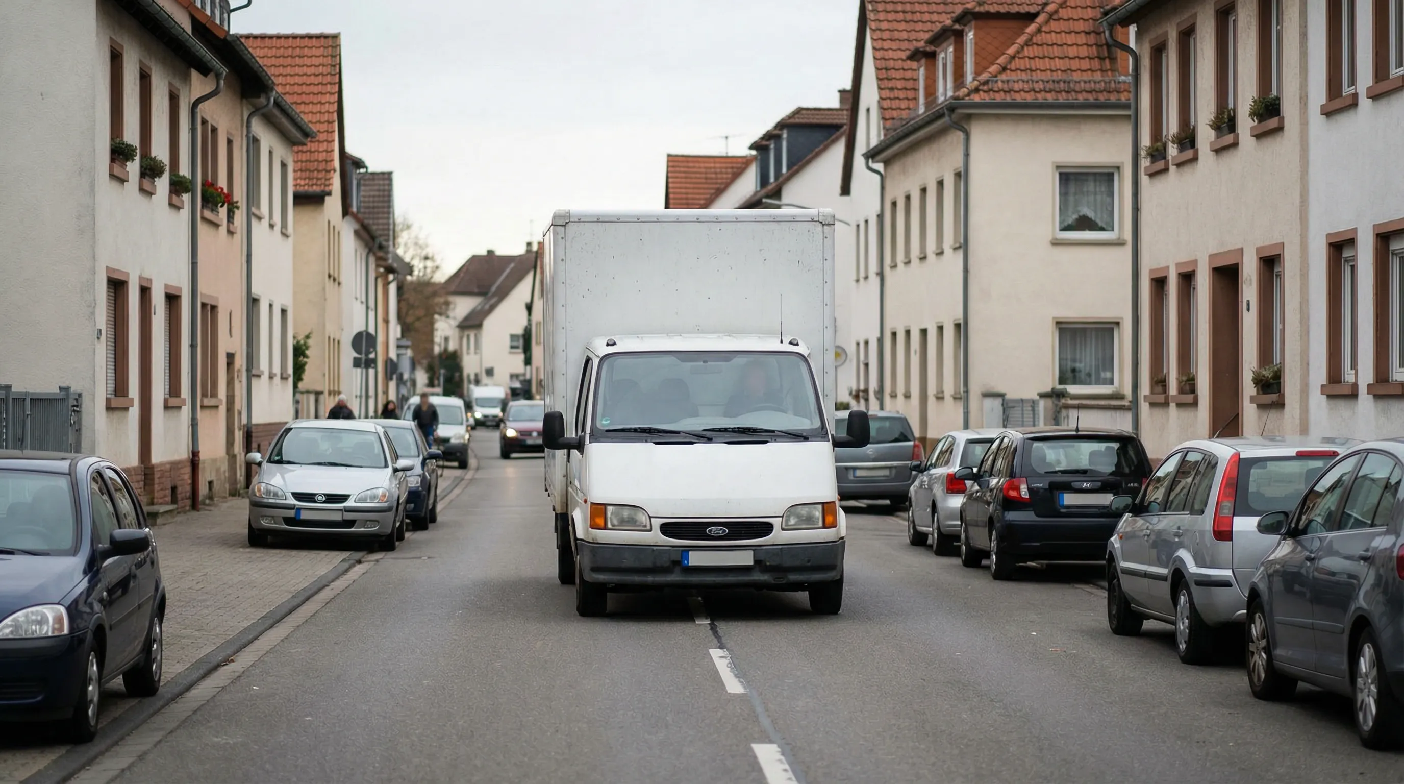 Umzugsfahrzeug in einer Straße in Münster